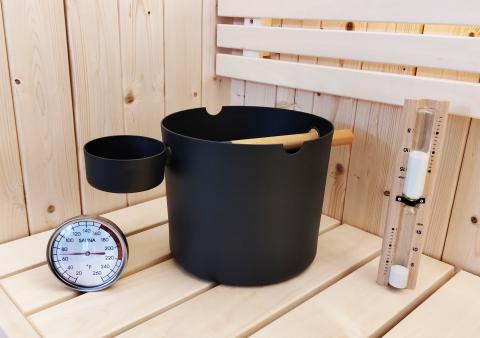SaunaLife Bucket, Ladle, Timer and Thermometer | Sauna Accessory Package Spa Set ACCPKG-2BK/ACCPKG-2WH