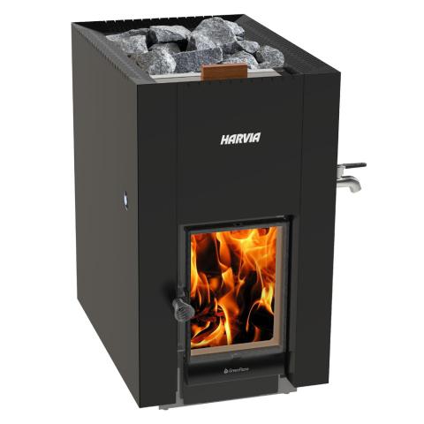 Harvia Linear 22 GreenFlame ES 15.7kW Wood Burning Sauna Stove with Water Tank - WKLI22GESM
