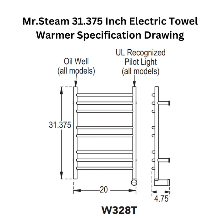 Mr. Steam 31.375 Inches Electric Towel Warmer with Digital Timer, Metro Collection - W328T - W328TSS