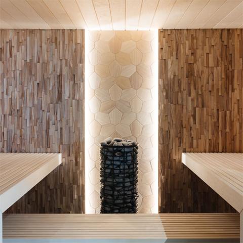 EmotionWood Abachi, Hexagon, Decorative Sauna Wall Panel 310-PNL-HEX-ABACHI