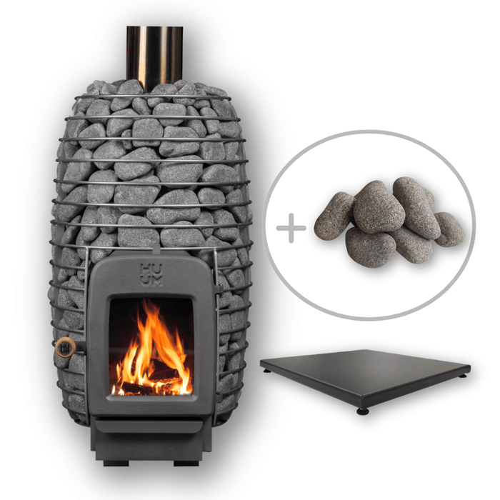 HUUM HIVE HEAT Wood Burning Stove Kit with Chimney and Floor Protection and Stones H10112001 Combo